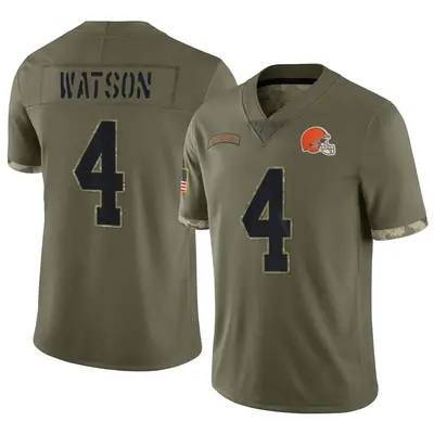 Men's Limited Deshaun Watson Cleveland Browns Olive 2022 Salute To Service Jersey