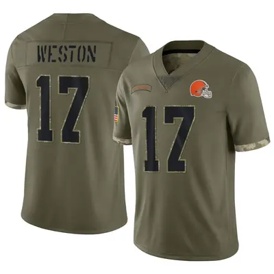 Men's Limited Isaiah Weston Cleveland Browns Olive 2022 Salute To Service Jersey