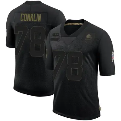 Men's Limited Jack Conklin Cleveland Browns Black 2020 Salute To Service Jersey
