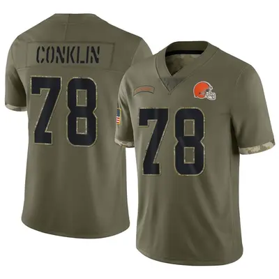 Men's Limited Jack Conklin Cleveland Browns Olive 2022 Salute To Service Jersey