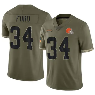 Men's Limited Jerome Ford Cleveland Browns Olive 2022 Salute To Service Jersey