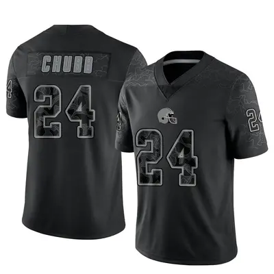 Men's Limited Nick Chubb Cleveland Browns Black Reflective Jersey