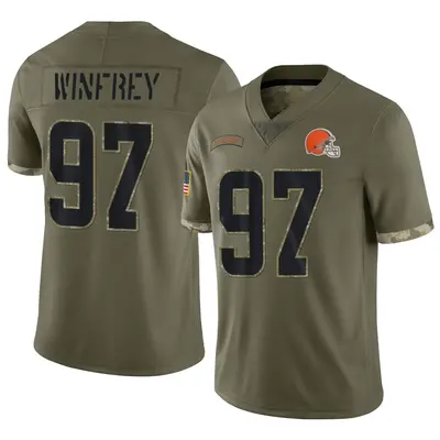 Men's Limited Perrion Winfrey Cleveland Browns Olive 2022 Salute To Service Jersey