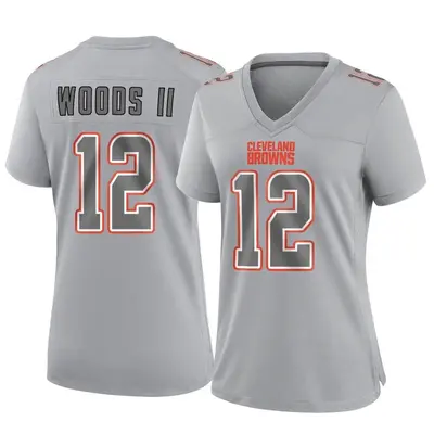 Women's Game Michael Woods II Cleveland Browns Gray Atmosphere Fashion Jersey