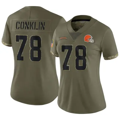 Women's Limited Jack Conklin Cleveland Browns Olive 2022 Salute To Service Jersey