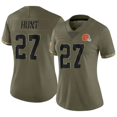 Women's Limited Kareem Hunt Cleveland Browns Olive 2022 Salute To Service Jersey