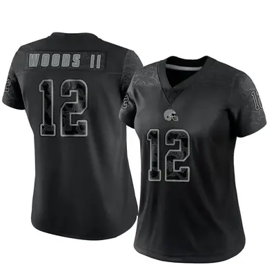 Women's Limited Michael Woods II Cleveland Browns Black Reflective Jersey